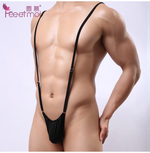 Feeetmoi - Men's Adjustable Suspender Thong Underwear (Black)